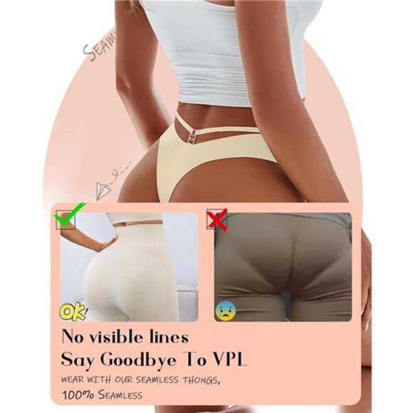 Women's Underwear Seamless Thongs 6 Pack No Show Thong Breathable Invisibles - Picture 5 of 7